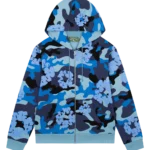 Blue Camo Cotton Wreath Zip Hoodie
