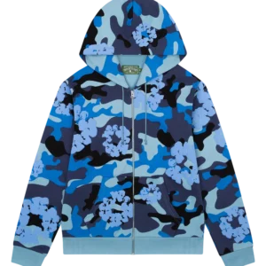 Blue Camo Cotton Wreath Zip Hoodie