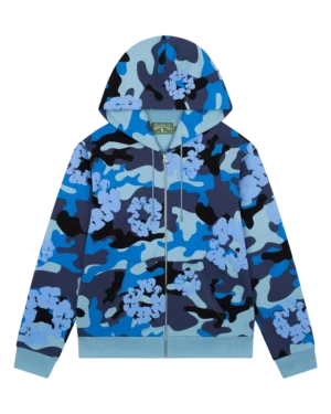 Blue Camo Cotton Wreath Zip Hoodie