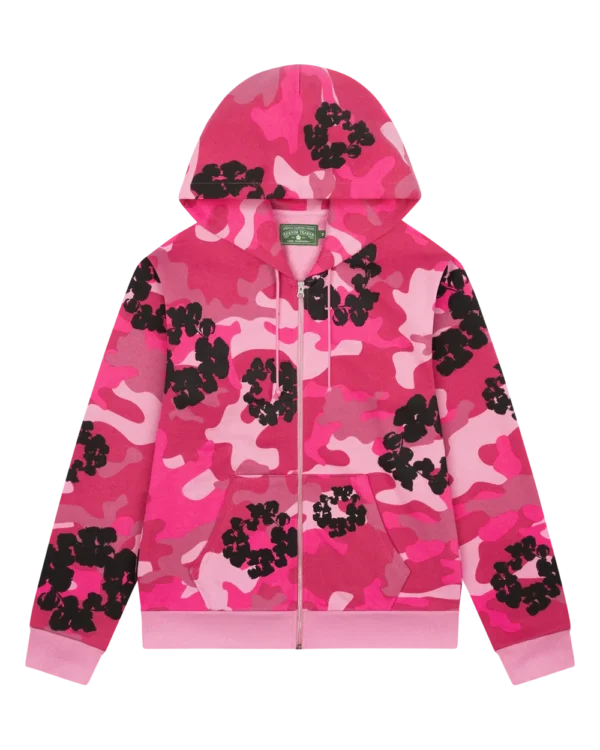 Pink Camo Cotton Wreath Zip Hoodie