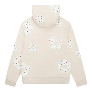 Rhinestone Cotton Wreath Zip Hoodie Oatmeal-1
