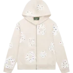 Rhinestone Cotton Wreath Zip Hoodie Oatmeal