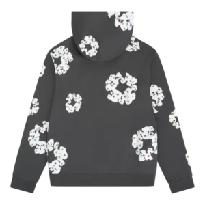 Rhinestone Cotton Wreath Zip Hoodie Vintage Black-1