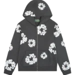 Rhinestone Cotton Wreath Zip Hoodie Vintage Black