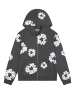 Rhinestone Cotton Wreath Zip Hoodie Vintage Black