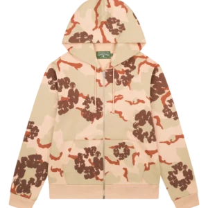 Tan Camo Cotton Wreath Zip Hoodie