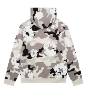 White Camo Cotton Wreath Zip Hoodie-1