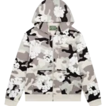 White Camo Cotton Wreath Zip Hoodie