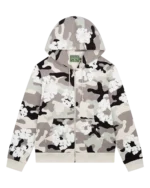 White Camo Cotton Wreath Zip Hoodie