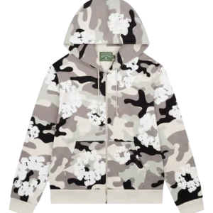 White Camo Cotton Wreath Zip Hoodie