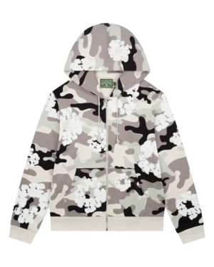 White Camo Cotton Wreath Zip Hoodie
