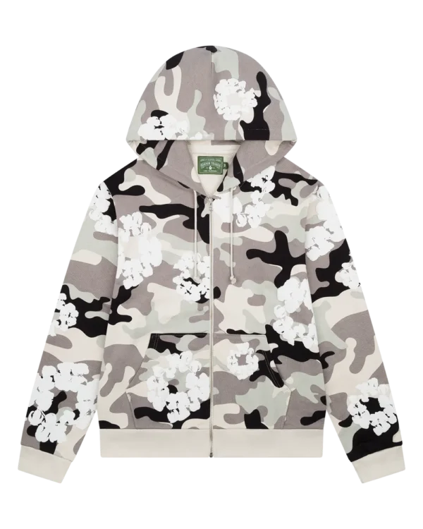 White Camo Cotton Wreath Zip Hoodie
