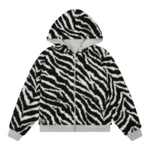Zebra Shearling Lined Reversible Zip Hoodie