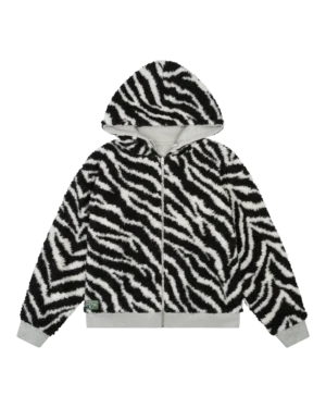 Zebra Shearling Lined Reversible Zip Hoodie