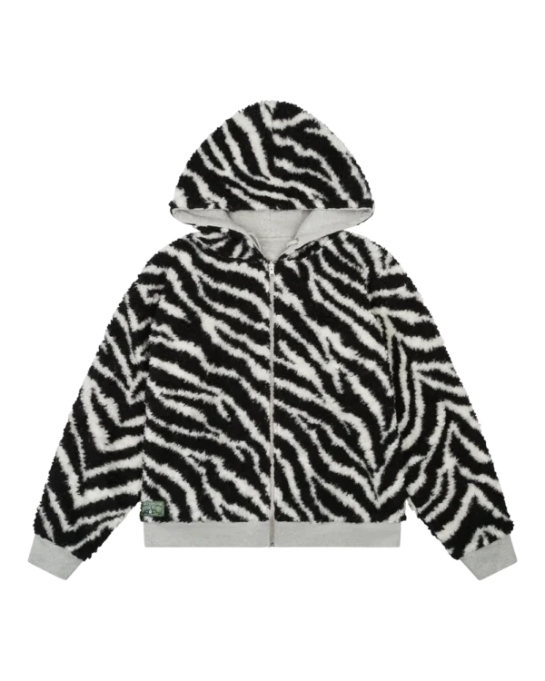 Zebra Shearling Lined Reversible Zip Hoodie
