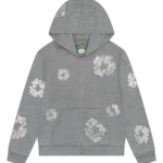 Cashmere Swarovski Cotton Wreath Zip Hoodie Grey