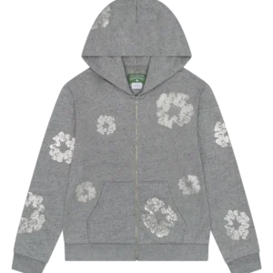 Cashmere Swarovski Cotton Wreath Zip Hoodie Grey