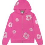 Cashmere Swarovski Cotton Wreath Zip Hoodie Pink