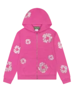 Cashmere Swarovski Cotton Wreath Zip Hoodie Pink