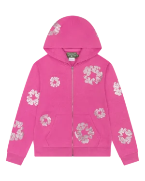 Cashmere Swarovski Cotton Wreath Zip Hoodie Pink
