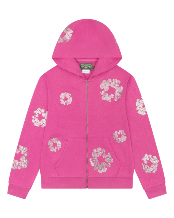 Cashmere Swarovski Cotton Wreath Zip Hoodie Pink