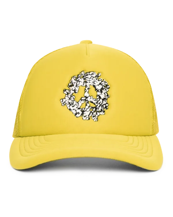 Cotton Peace Wreath Trucker Hat Yellow