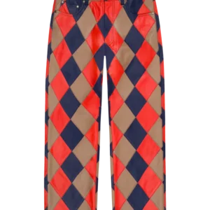 Lamb Leather Jacquard Patchwork Pant
