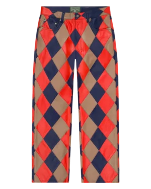 Lamb Leather Jacquard Patchwork Pant