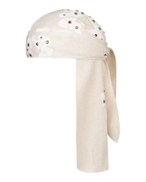 Rhinestone Cotton Wreath Durag Oatmeal