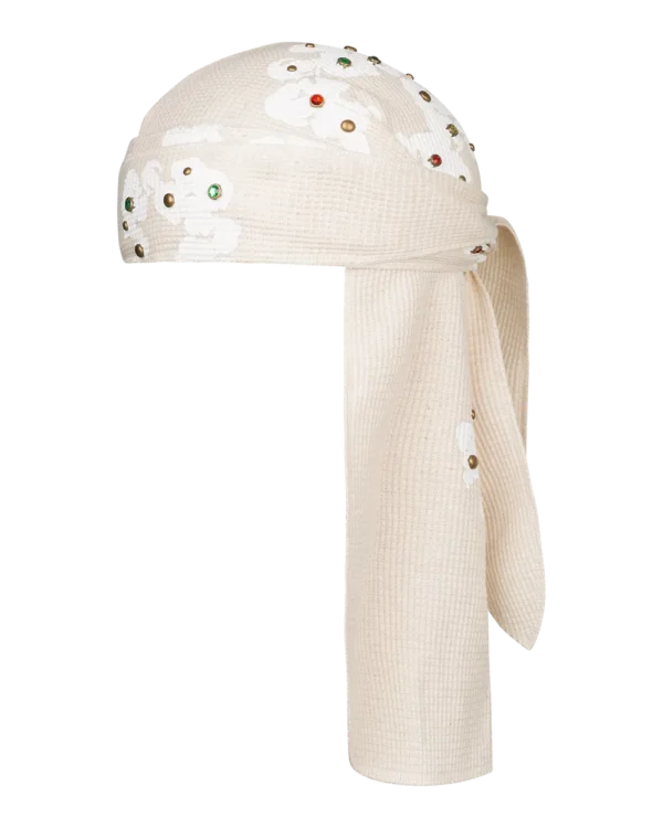 Rhinestone Cotton Wreath Durag Oatmeal